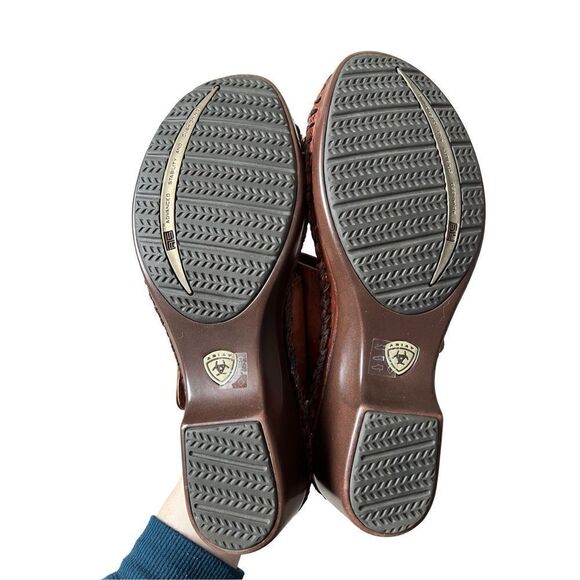 Ariat Leather Block Heel Peep Toe Brown Sandal Size 11B - Picture 3 of 11